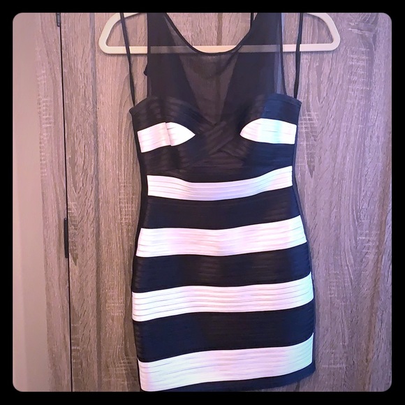 Bcbg Max Azria cocktail size 2p dress black white striped mini - Picture 3 of 8